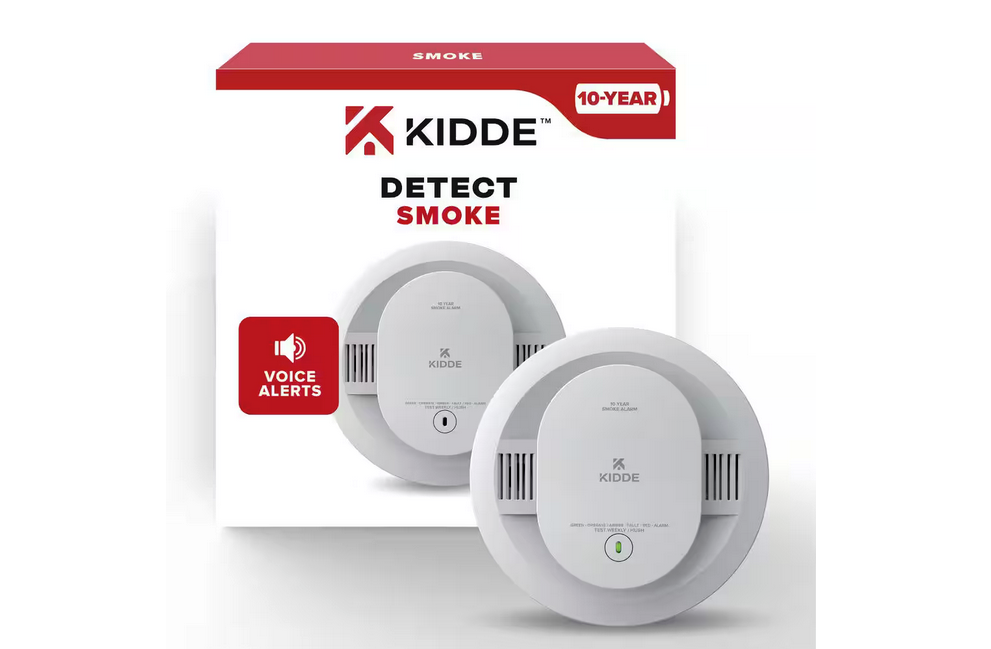 10-Year Battery Powered Smoke Detector with Alarm LED Warning Lights and Voice Alerts - 91010608815