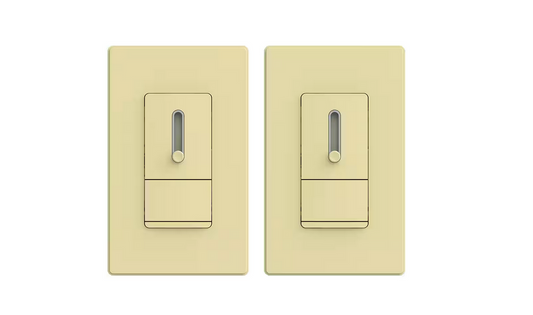150-Watt Slide Single Pole or 3-Way Dimmer, Rocker Paddle, Screwless Wall Plate Included, Ivory (2-Pack) - 91006206329