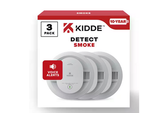 10-Year 3 Pack Battery Powered Smoke Detector with Alarm LED Warning Lights and Voice Alerts - 91010608817