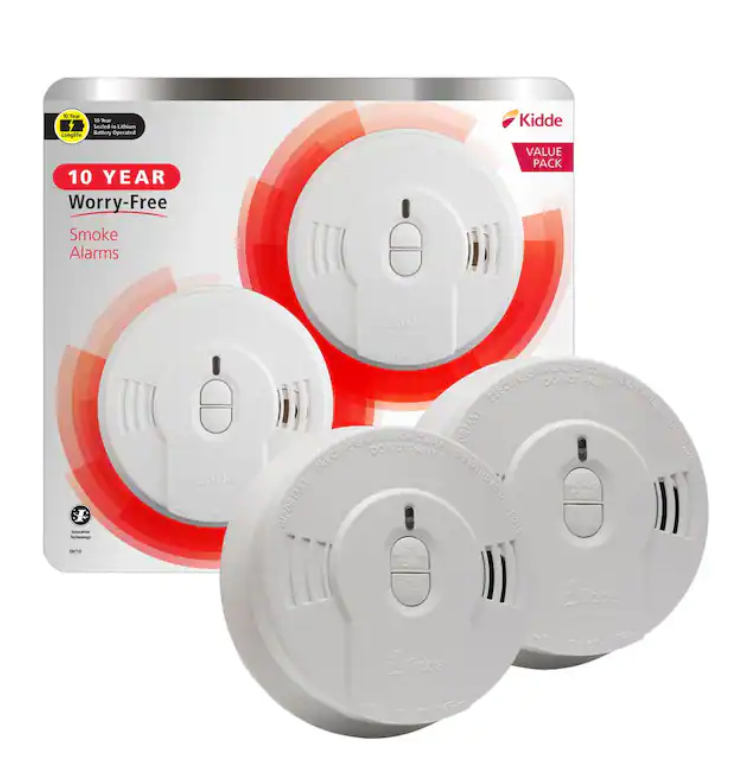 10 Year Worry-Free Smoke Detector, Lithium Battery Powered, Smoke Alarm, 2-Pack - 9154074