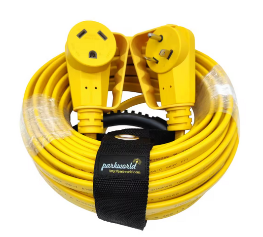 50 ft. 10/3 30 Amp 125-Volt NEMA TT-30 Flat RV/Generator Extension Cord with Handle (TT-30P to TT-30R),Yellow - 91012166356