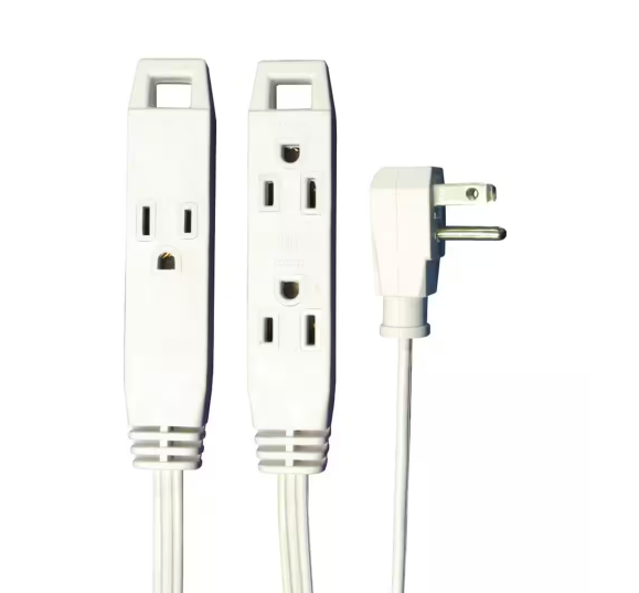 8 ft. 3-Outlet, 16-Wire Gauge, 3-Conductors Wall-Hugger Indoor Grounded Extension Cord, White (24-Pack) - 91004604749