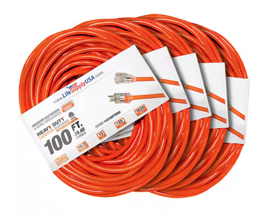 100 ft. 14-Gauge/3-Conductors SJTW 13 Amp Indoor/Outdoor Extension Cord with Lighted End Orange (5-Pack) - 91012243831