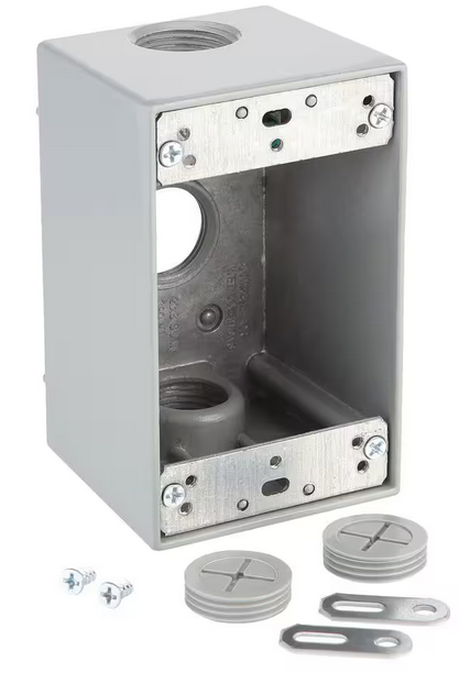 1-Gang Deep Metallic Weatherproof Box with (3) 3/4 in. Holes, Gray - 9689854