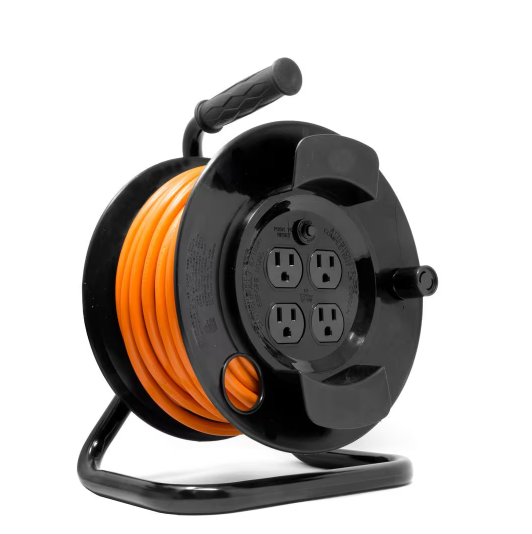50 ft. 14-Gauge Heavy-Duty SJTW Outdoor 14/3 Extension Cord Reel with NEMA 5-15R Light-Up Power Outlet - 91003981762