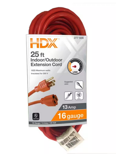 25 ft. 16/3 Light Duty Indoor/Outdoor Extension Cord, Orange - 9277509