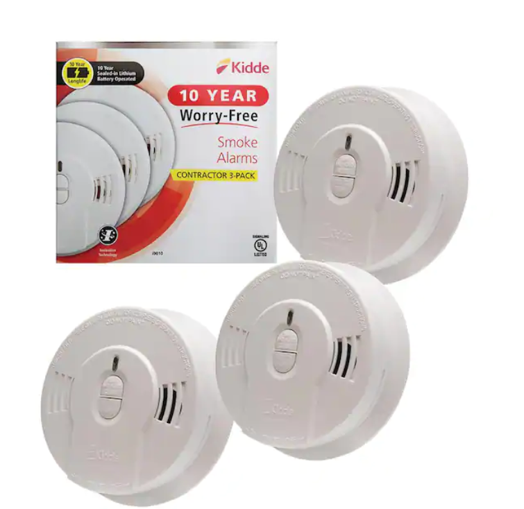 10 Year Worry-Free Smoke Detector, Lithium Battery Powered, Smoke Alarm, 3-Pack - 9153150