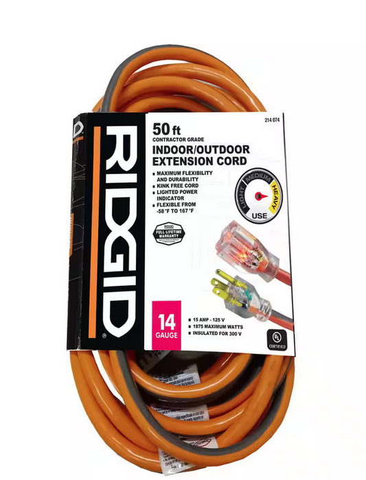 50 ft. 14/3 Extension Cord, Orange and Gray - 9214074