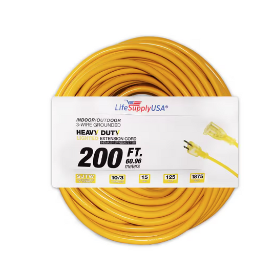200 ft. 10/3 SJT Lighted End Extension Cord 10 Amp, 125-Volt, 1250-Watt, Super Heavy-Duty Outdoor Jacket (2-Pack)