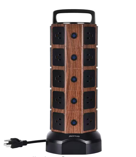 6.5 ft. Heavy-Duty Extension Cord, Surge Protector Power Strip Tower with 20 AC Outlets, 6 USB Ports - Walnut Black - 91010598645