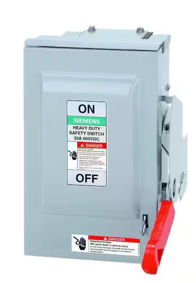 Heavy Duty 30 Amp 600-Volt 3-Pole Outdoor Non-Fusible DC Photovoltaic Rated Safety Switch - 9516939