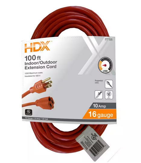 100 ft. 16/3 Light Duty Indoor/Outdoor Extension Cord, Orange - 9277525