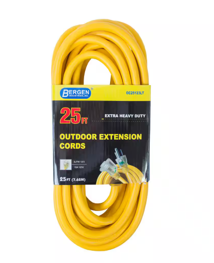 25 ft. 12/3 SJTW 15 Amp/125-Volt Outdoor Single Receptacle Extension Cord, Yellow - 91003062682