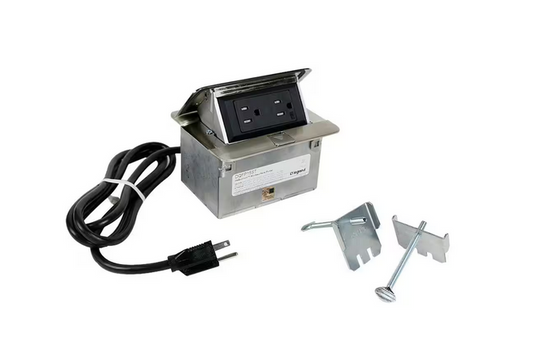 deQuorum Pop Up Countertop Box with 15 Amp Tamper Resistant Receptacle and 6 ft. Cord, Stainless Steel