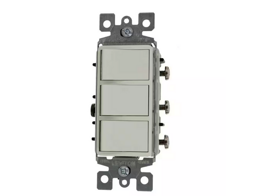 15-Amp Commercial Grade Combination Three Single Pole Grounding Rocker Switches, White