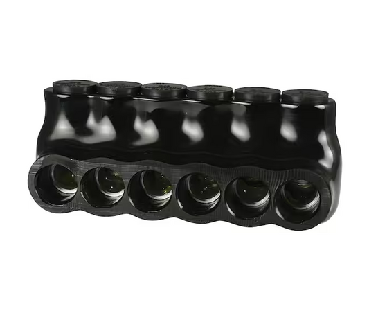6 - 2/0 AWG 6-Ports UL 486 Multi-Tap Connector Insulated Single Sided Entry, Black - 91004501498