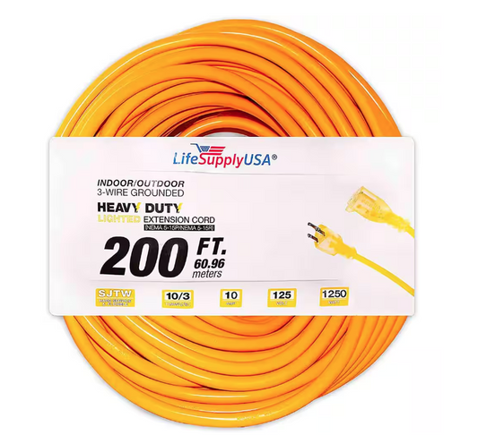 200 ft. 10/3 SJT Lighted End Extension Cord 10 Amp, 125-Volt, 1250-Watt, Super Heavy-Duty Outdoor Jacket (5-Pack)