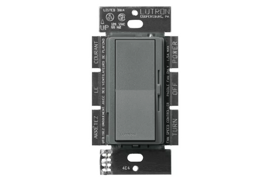 Diva 3-Speed Fan Control, Single-Pole/3-Way, 1.5 Amp, Slate (DVSCFSQ-F-SL) - 91009501012