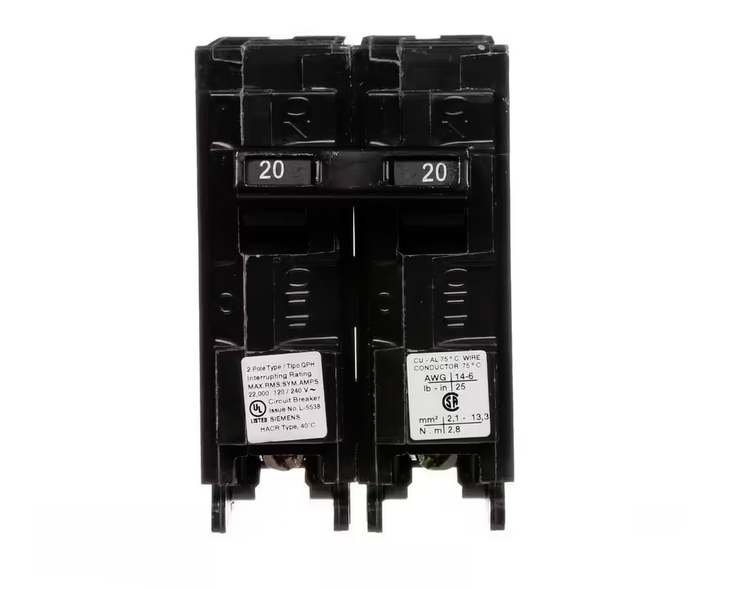 20 Amp 2-Pole QPH 22 kA Circuit Breaker