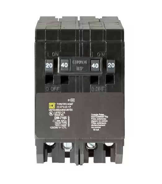 Homeline (2) 20 Amp Single-Pole (1) 40 Amp 2-Pole Quad Tandem Circuit Breaker - 91001240705