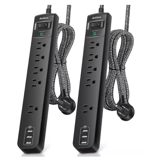 5-Outlet Power Strip Surge Protector with 3 USB Ports and 15 ft. Extension Cord, Black (2-Pack) - 91011701819