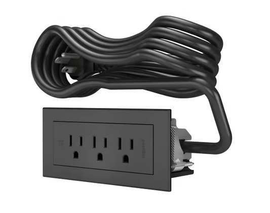 6 ft. Cord 15 Amp 3-Outlet radiant Recessed Furniture Power Strip, Black - 91005774473