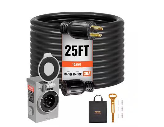 25 ft. 30 Amp 125-Volt Generator Extension Cord and Power Inlet Box Kit STW 10 AWG RV Generator Cord with Twist Lock - 91012168679