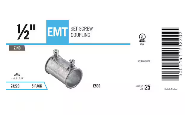 1/2 in. Standard Fitting Electrical Metallic Tube (EMT) Set-Screw Coupling (5-Pack) - 9928909