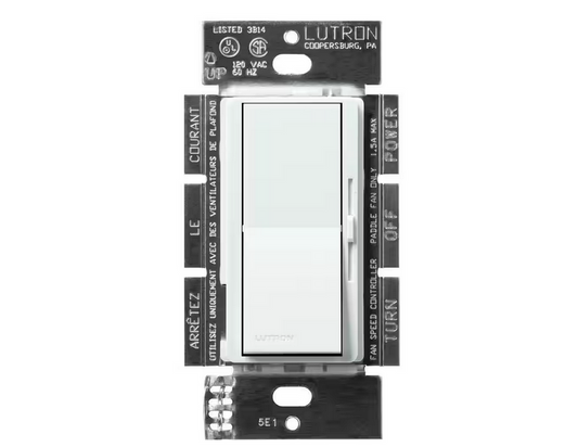 Diva 3-Speed Fan Control, Single-Pole/3-Way, 1.5 Amp, Glacier White (DVSCFSQ-F-GL) - 91009502153