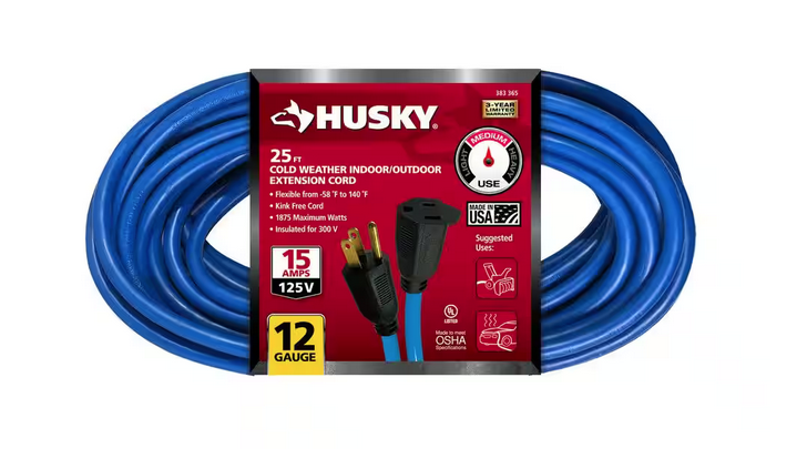 25 ft. 12/3 Medium Duty Cold Weather Indoor/Outdoor Extension Cord, Blue - 9383365