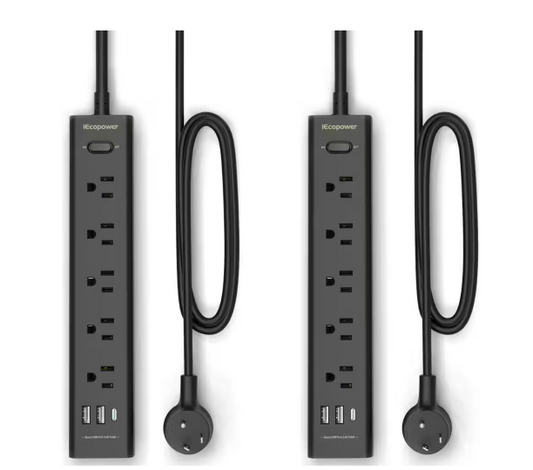 5-Outlet Power Strip Surge Protector with 3 USB Ports and 5 ft. Long Extension Cord, Black (2-Pack) - 91011701814