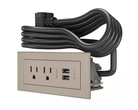 6 ft. Cord 15 Amp 2-Outlet and 2 Type A USB Radiant Furniture Power Strip in Nickel - 91005774869