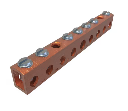 Copper Neutral Bar Connector, Conductor Range 4-14 Main, 6-14 Tap, 7 Ports - 91006426945