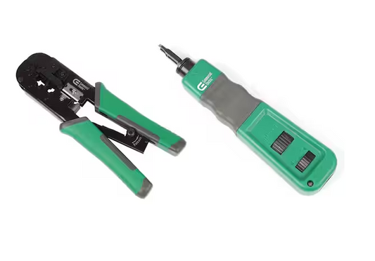 Ratchet Modular Plug Crimper and Impact Punch Down Tool with 110 Blade