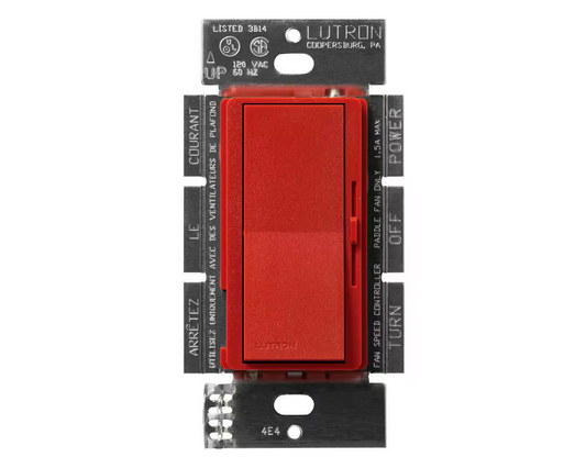 Diva 3-Speed Fan Control, Single-Pole/3-Way, 1.5 Amp, Signal Red (DVSCFSQ-F-SR) - 91009501782