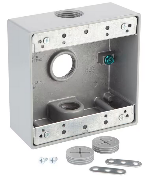 2-Gang Metallic Weatherproof Box with (3) 3/4 in. Holes, Gray - 9782852