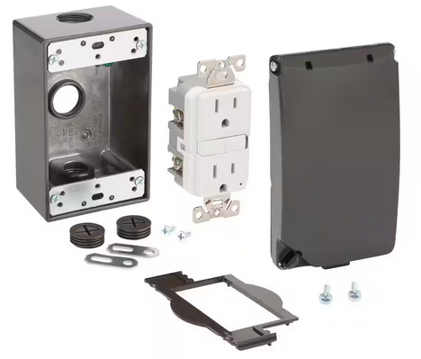 1-Gang Metal Weatherproof Electrical Box, Cover and GFCI Kit (24-in-1 Configurations), Bronze - 91010213553