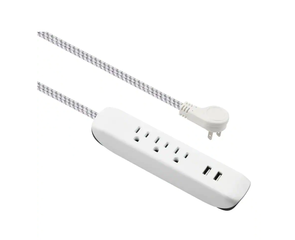 15 ft. 16/3 3 Outlet, 2 USB Braided Extension Cord in White and Grey - 91005453798