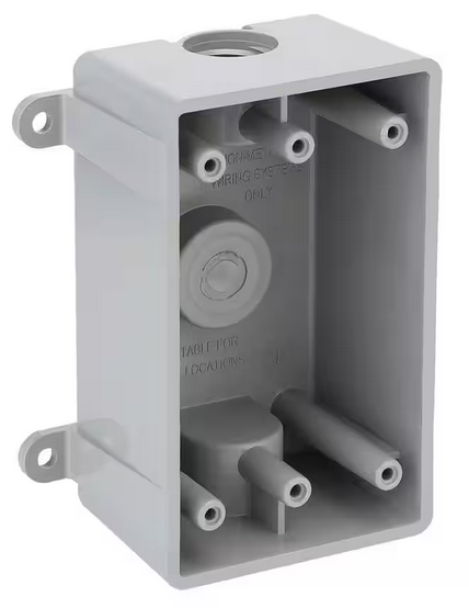 1-Gang Non-Metallic Weatherproof Box with (3) 1/2 in. Holes, Gray - 9707382