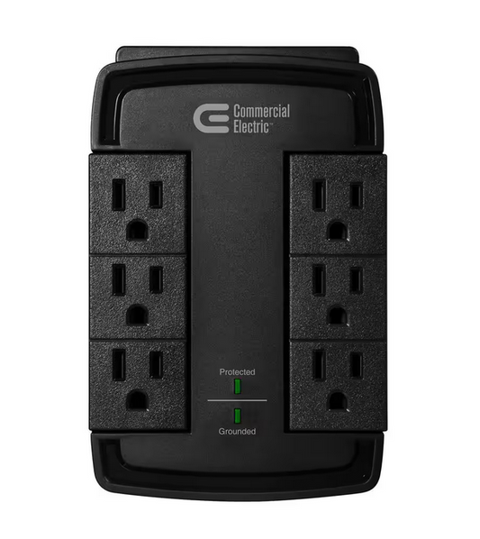 6-Outlet Wall Mounted Swivel Surge Protector, Black - 91001376757