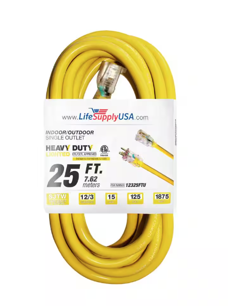 25 ft. 12-Gauge/3 Conductors SJTW Indoor/Outdoor Extension Cord with Lighted End Yellow (1-Pack) - 91011696022