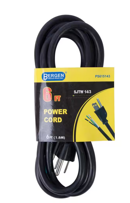 6 ft. 14/3 SJTW 15 Amp/125-Volt 1875-Watt 3-Wire Appliance/Power Tool Cord, Black - 91003062670