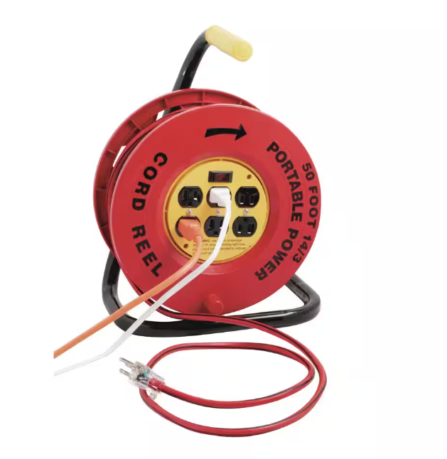 50 ft. 14/3 Red Cord Reel Power Station with 6 Outlets