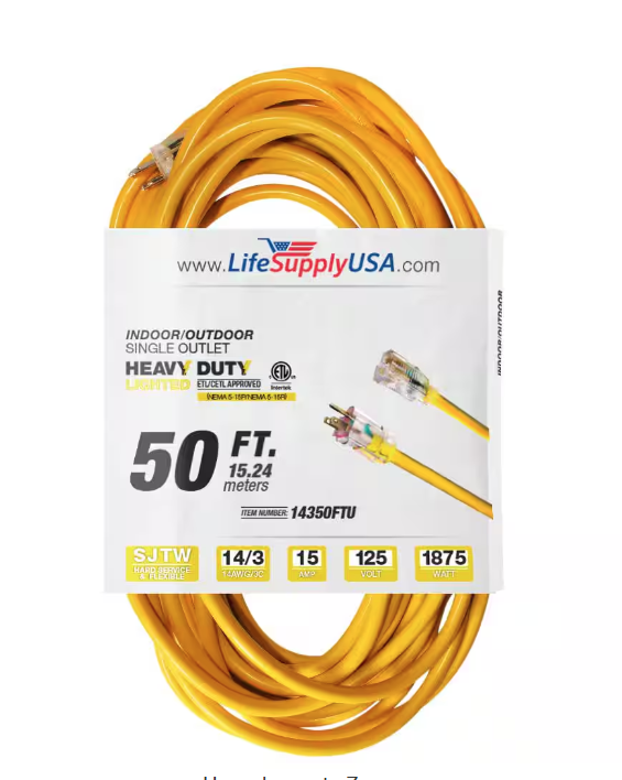 50 ft. 14-Gauge/3 Conductors SJTW 13 Amp Indoor/Outdoor Extension Cord with Lighted End Yellow (1-Pack) - 91011843068