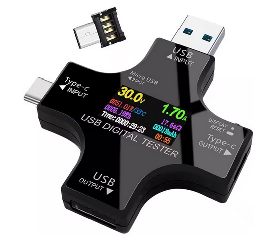 30 Volts USB Digital Multimeter Amperage Power Capacity Reader and USB C Current Voltmeter and Voltage Monitor Tester - 91010701010