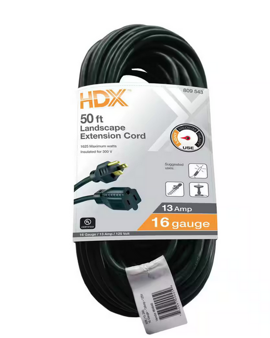 50 ft. 16/3 Light Duty Indoor/Outdoor Landscape Extension Cord, Green - 9809543