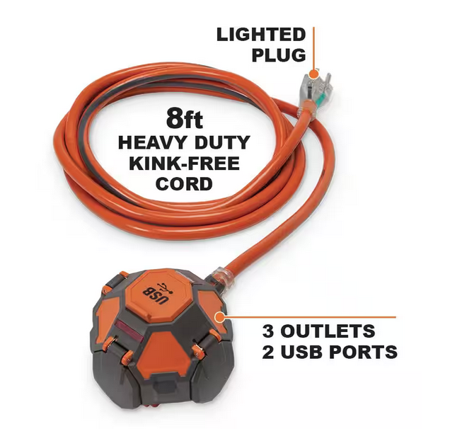 3-Outlet Power Ball Extension Cord Plus USB - 91003244441