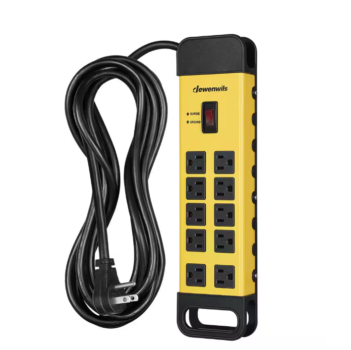 15 ft. 10-Outlets Heavy-Duty Metal Surge Protector Power Strip, Flat Plug, 1440 J - 91010996944