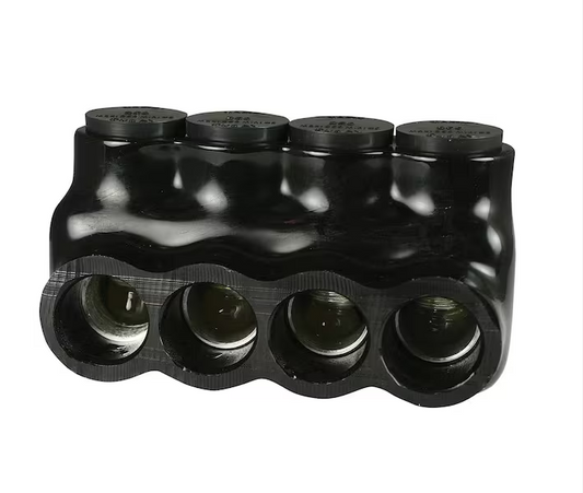 6 AWG - 250 MCM 600-Volt 4-Ports Multi Tap Connector, Insulated Single Sided Entry, Black - 91004501536