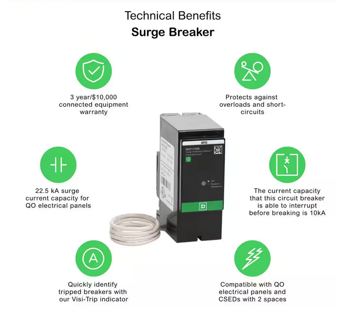 25kA 2-Pole Whole Home Surge Protection Device for Square D QO Load Centers QO2175SB - 9290076